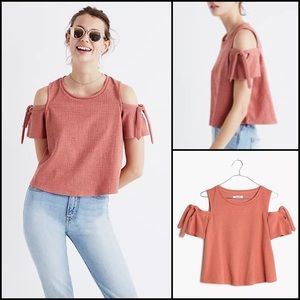 Madewell Rose Pink Textured Cold Shoulder Tie Sleeve Swing Blouse Top